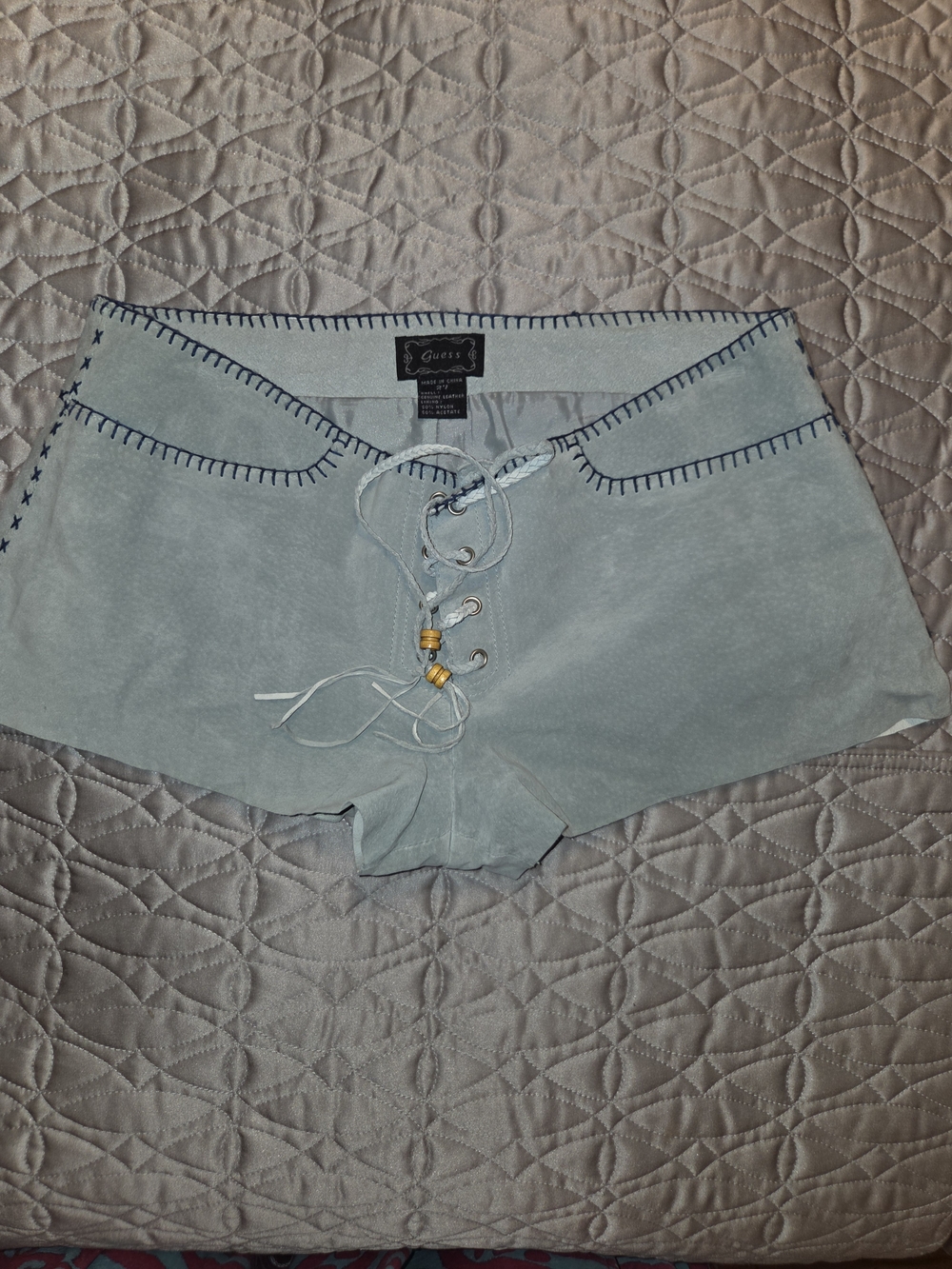 Guess Lace-Up Leather Light Blue Women’s Shorts